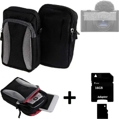 Produktbild von Kompatibel mit Sony ZV-1 II Gürtel Tasche Holster Umhänge Tasche Fototasche Schutz Hülle schwarz-grau + Extrafach K-S-Trade