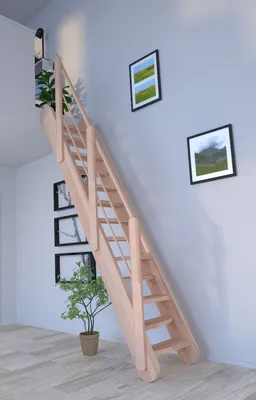 Produktbild von Raumspartreppe Samos in Buche-Holz-Holz Design Geländer-verjüngte Stufen/wechselseitig begehbar