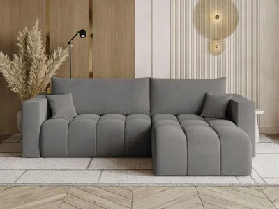 Produktbild von GrainGold Ecksofa L-Form Neva - Ecksofa mit Schlaffunktion, Bettkasten - Moderne Ecksofa, Wohnzimmer Sofa - Eckcouch mit Velvet-Stoff - Dunkelgrau (Castel 93)