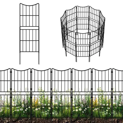 Metall-Gartenzaun 95x320 cm, 10 Paneele, No-Dig, schwarz