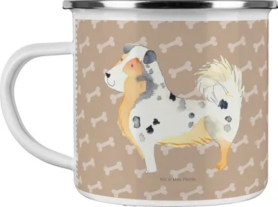 Produktbild von Mr. & Mrs. Panda Emaille Tasse Hund Australien Shepherd - Hundeglück - Geschenk, Teetasse, Pott, Sprüche, Spruch, Campingbecher, Blechtasse, Becher