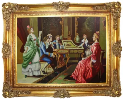 Produktbild von Casa Padrino Barock Ölgemälde Das Konzert Mehrfarbig / Gold 160 x 10 x H. 130 cm - Handgemaltes Gemälde mit prunkvollem Rahmen im Barockstil - Deko im Barockstil