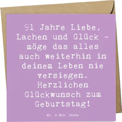 Produktbild von Mr. & Mrs. Panda Grußkarte Spruch 91. Geburtstag - Lavendeltraum - Geschenk, Geburtstagsfeier, Happy Birthday, doppelkarte, Geburtstagsgeschenk, faltkarte, Jubiläumsfeier