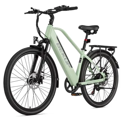 Productafbeelding van Elektrische fiets met 66 cm wielen - 250W achterwielmotor, 45 Nm - 36V accu met 14,5 Ah - Actieradius tot 75 km - 7 versnellingen - Verende voorvork en schijfremmen - Pistaciekleur