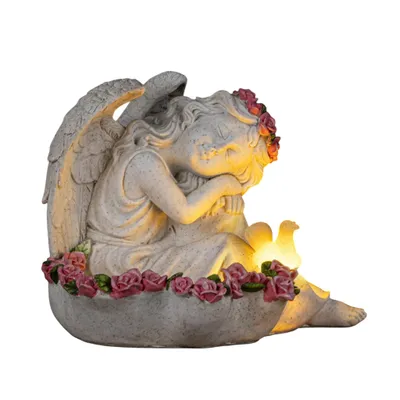 Produktbild von Engel Figur Gartendeko Solar Gartenfiguren Außen LED 20x21x16 Schutzengel Vogeltränke