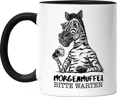 Produktbild von Morgenmuffel Bitte Warten Tasse Schwarz Kein Morgenmensch Erstmal Kaffee Büro Kollegen Zebra Geschenk