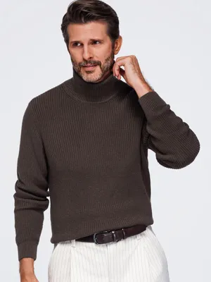 Image de OMBRE, pull à col en V, modèle classique, référence OM-SWTN-0189, couleur marron foncé, taille S