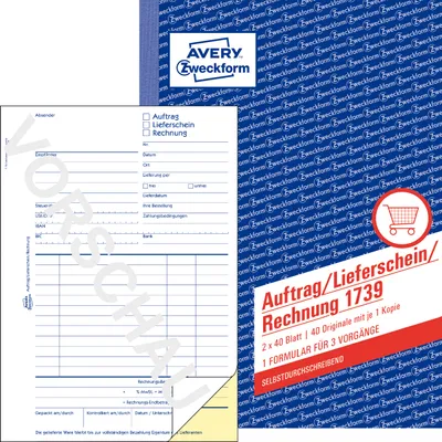 Produktbild von Avery Zweckform 1739, Auftrag/Lieferschein/Rechnung, A5, selbstdurchschreibend, 2x40 Blatt