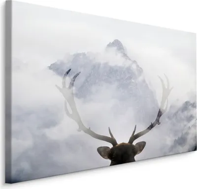 Produktbild von Fabelhaftes Canvas LEINWAND BILDER 90x60 cm XXL Kunstdruck Berge Nebel Hirsch Himmel