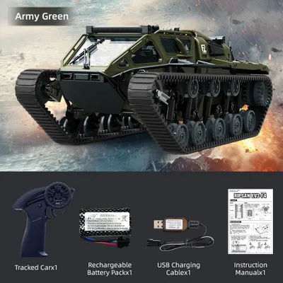 Immagine prodotto di C8812 - Carro armato a cingoli radiocomandato - Luci a LED - 6 canali MODE2 - Metallo - Batteria al litio inclusa - 15 minuti di autonomia - Portata 50 m - Verde militare