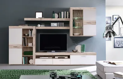 Produktbild von Anbauwand Wohnwand Mediawand 5-teilig sandeiche weiß Modern