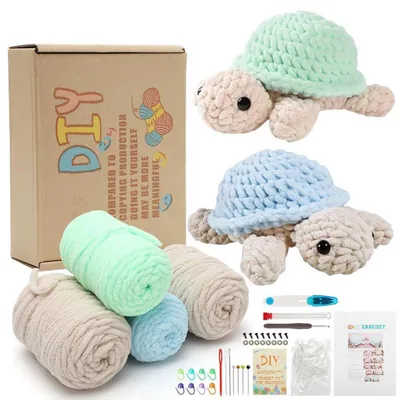 Produktbild von Häkelset Tiere für Anfänger, 2x Schildkröte, mit Video Anleitung, Garn & Zubehör