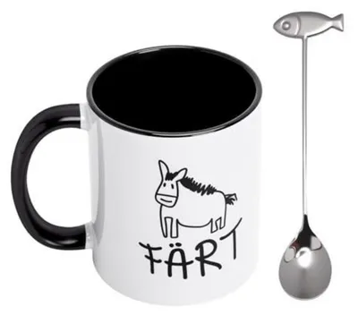 Produktbild von Keramik Tasse mit Löffel 350ml lustiges Pferde Motiv Geschenkidee