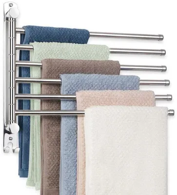 Produktbild von Handtuchhalter Handtuchhalter mit 6 drehbaren Stangen, Edelstahl Handtuchhalter Wandhalterung für Küche, WC, Garderobes und Badezimmer, Silber