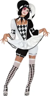 Produktbild von Damen Kostüm Clown Hofnarr Harlekin weiss-schwarz