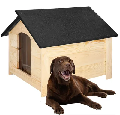 Productafbeelding van Hondenhok - Hondenhuis - Dog House - Geïsoleerd - Voor Buiten - Weersbestendig - Hout - Zwart