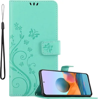 Obrázok produktu pre Cadorabo kryt pre Xiaomi RedMi NOTE 10 PRO in FLORAL TURQUOISE ochranný kryt v kvetinovom dizajne s magnetickým zatváraním, funkciou stojana a slotmi na karty flipové puzdro kvetinový kryt puzdro na mobilný telefón s chlopňou kryt knihy