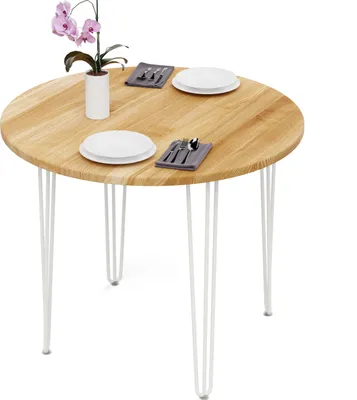 Produktbild von LAMO Manufaktur Esstisch rund 90 cm | Wohnzimmertisch Holz, Runder Tisch | Holztisch für Küche, Esszimmer| Stärke: 28mm, Farbe: Rustikal, Beine: Elfenbein
