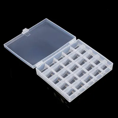Produktbild von Nähmaschinenzubehör Spule, Nähmaschinen-Organizer, transparente Kunststoffbox mit 25 Spulen zum Nähen