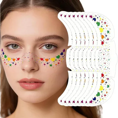Productafbeelding van 8 stuks glinsterende zomerse vlekjes-stickers, hartvormig – Tijdelijke gezichtstickers, zelfklevend, geschikt voor festivals, feesten, make-up en gezichtsversiering
