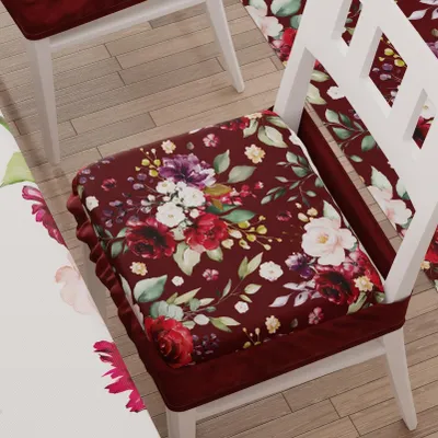 Sitzkissen für Küchenstuhl, 6 Stück, Mikrofaser, Blumenmuster, Bordeaux