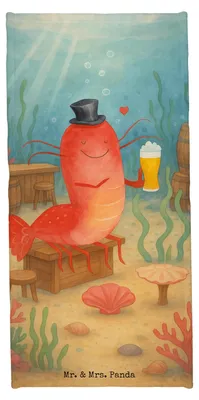 Produktbild von Mr. & Mrs. Panda Handtuch Hummer Weizen Design - Oceanblue - Geschenk, Wirtschaft, Kneipe, Gasthaus, Badehandtuch, Garnele, Meer, Duschtuch, Strandlaken, Garnelen, Bier