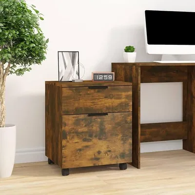 Produktbild von Mobiler Aktenschrank mit Rollen Räuchereiche 45x38x54 cm, Metallschrank, Werkstattschrank, Werkzeugschrank, Büroschrank, Lagerschrank, Garagenschrank