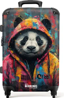 Obrázek produktu pro NoBoringSuitcases.com® Velký kufr - Panda s barevnou srstí a stříkající barvou - Kombinovaný zámek TSA - Pevná skořepina na kolečkách - 4 kolečka - 72 litrů - Cestovní kufr - 66 cmKufr Medium 67x43x25 cm, 72L,