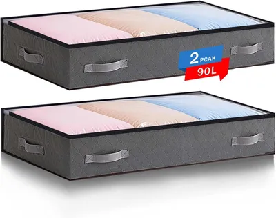 Productafbeelding van Opbergboxen voor onder het bed, 2 stuks, 90 liter, inklapbaar, met deksel