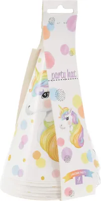 Image de Chapeaux de fête 16cm avec motif licorne 8pcs blanc multicolore