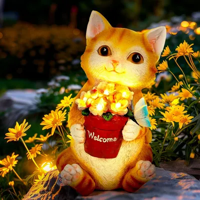 Produktbild von Solarbetriebene Katzenstatue-Lampe für den Außenbereich, Gartendekoration, Geschenk für Katzenliebhaber, Solarlaterne für Hof, Garten, Rasen, Terrasse, Balkon (Katze)