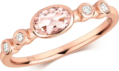 Image de Bague Femme 5 Pierres Or Rose 375/1000 et Diamant Brillant 0.08 Carat HI - I1 avec Morganite, 58 (18.5); TRS32344RSQ