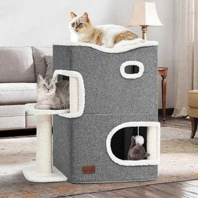 Immagine prodotto di Casetta per gatti con tiragraffi e piattaforma per interni
