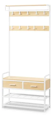 Image de Armoire avec banc à chaussures, espace de rangement pour chaussures, 2 tiroirs | Chêne doré et blanc | 80,4 x 30 x 181,6 cm