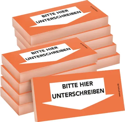 Produktbild von PRICARO Haftnotizen "Bitte hier unterschreiben", Unten, orange, 100 Blatt, 10 Stück