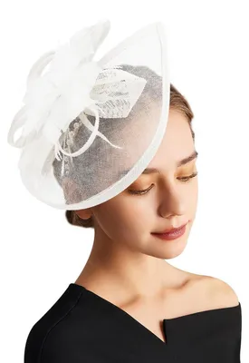 Produktbild von Fascinator Hut Damen mit Schleier und Feder Weiß Einheitsgröße