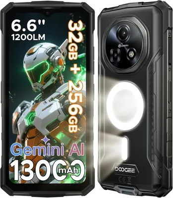 Obrázek produktu pro DOOGEE Fire 5 Ultra Android 15 outdoorový mobilní telefon 32 GB + 256 GB (2 TB) 1200 LM duální, 13 000 mAh 6,6" HD + 90 Hz, 48 MP outdoorový smartphone, Gemini AI/NFC/OTG/GPS, černý