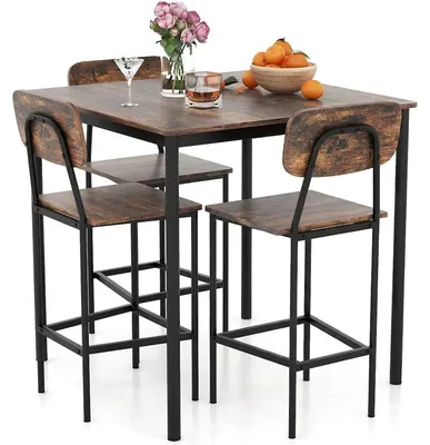 Obrázek produktu pro Industriální stůl se 3 židlemi KC58421CF, 90 x 90 x 90 cm, hnědá