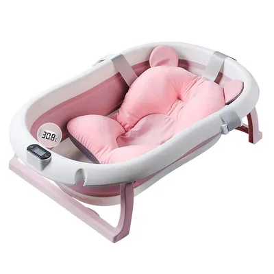 Produktbild von Babyfaltbadewanne, inkl. Badematte & Temperaturanzeige – sicher & komfortabel für Neugeborene, rosa Badewanne
