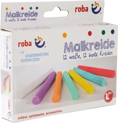 Produktbild von roba Malkreide Set 24tlg (12 weiß, 12 bunt), für Tafel & Asphalt, Schul-Spielzeug für Kinder