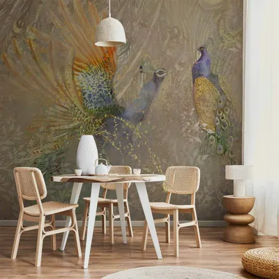 Produktbild von Vlies Fototapete - Peacocks in dance - bird motif among an abstract pattern with ornaments 350x245 cm Tiere g-C-10038-a-a