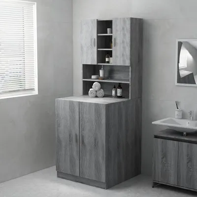 Imagen del producto de Mueble para lavadora y mueble para el inodoro, diseñado para colocarse encima de la lavadora - roble gris sonoma - madera - 71 x 71,5 x 91,5 cm