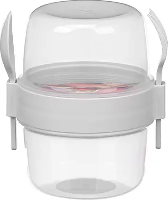 Produktbild von MÜSLIBECHER 800ml mit Löffel Gabel Deckel Müsli to go Joghurtbecher Becher Yoghurt Obst 97 (Grau)