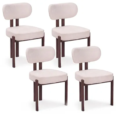 Produktbild von 4er Set Esszimmerstuhl Stoff Beige - Beine Dunkle Walnuss-Optik - NOA