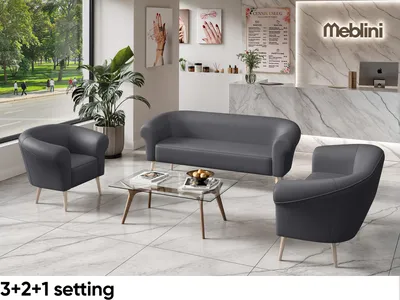 Produktbild von MEBLINI Mini Sofa Set 3-2-1 für Wohnzimmer - Mini Lounge für sechs Personen - Küchensofa - Sofa Klein - Sitzgarnitur - Polstergarnitur - Sofagarnituren - EMILIA - 3+2+1 - Grau Kunstleder