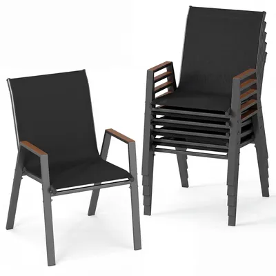 Produktbild von COSTWAY Gartenstühle 6er Set, Terrassenstühle stapelbar mit Armlehnen, Balkonstühle Stapelstühle bis 180 kg belastbar, 56x66x88cm, Schwarz