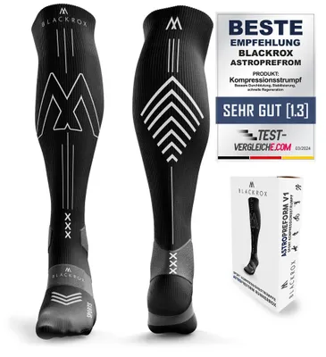 Produktbild von BLACKROX Kompressionsstrümpfe Sport Astropreform RUNNERROX Kompressionssocken Vergleichssieger Sportkompressionsstrumpf Laufstrümpfe, schwarz, Gr. S-M