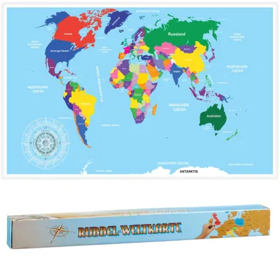 Produktbild von Rubbel Weltkarte 52x88 cm Deutsch in Colorbox Rubbelkarte Landkarte Poster XXL Länderkarte