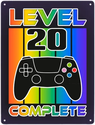 Produktbild von 20. Geburtstag Gamer Metallschild XXL in 28x38 cm mit Spruch Level 20 complete