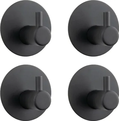 Produktbild von 4 x Badezimmer Wandhaken selbstklebend schwarzes Metall